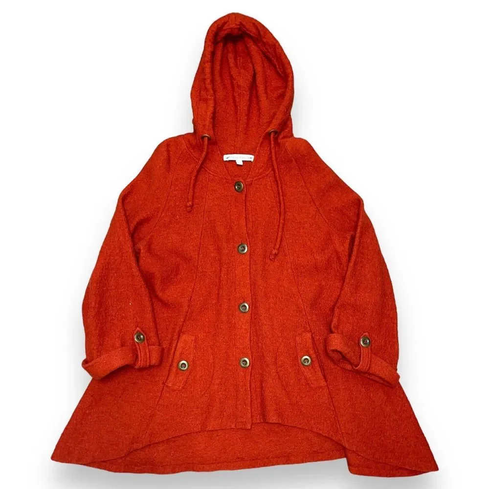 David Brooks Women's Brown/Burnt Orange LS Wool Metal Button Hooded Cardigan VTG